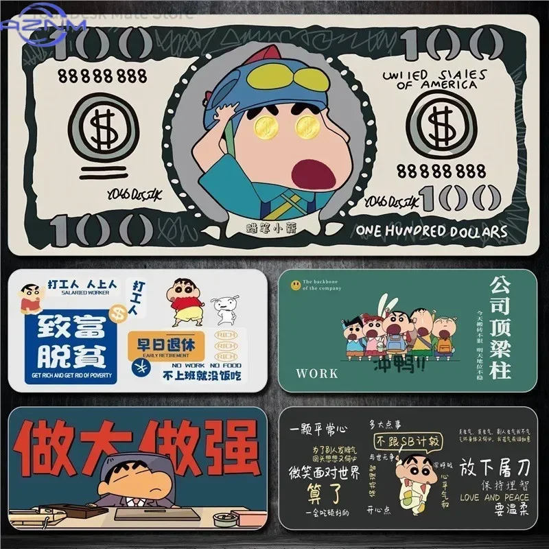Funny Crayon Shin‑chan Large Mousepad, Rubber Non‑Slip Stitched Edges Desk Mat, Humor Quote Anime Extended Keyboard Mouse Pad fo