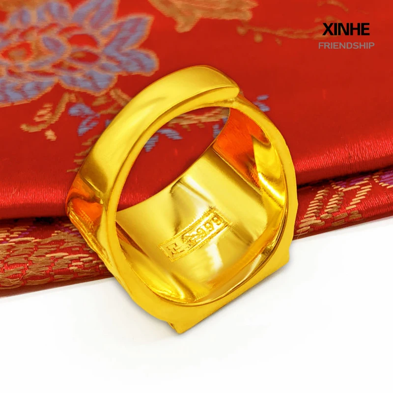 Vietnamese Gold Ring Jewelry, Domineering Fortune Simulation, Pure Gold, Long-lasting Color Retention, Male Thai Gold Opening