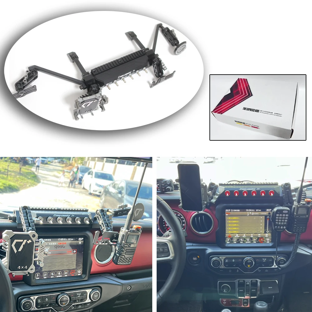 Lantsun JL1332 Aluminum Alloy Rail Integrated Central Control Holder 2.0T Multi-functional Phone Mount for Jeep for Wrangler JL