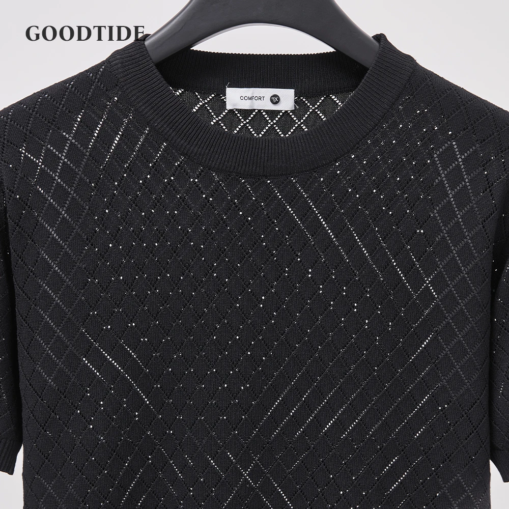 Men's Retro Knitted Round Neck Short Sleeve T-shirt Summer New Solid Color Fashion Loose Breathable Casual Short Sleeve Top