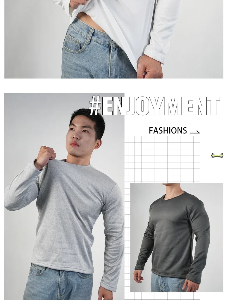 Herren-Thermo-Unterwäsche, Oberteile, Winter-Langarm-T-Shirt, Unterhemd, dickes Fleece-Oberteil, warme Kleidung, Oversize-Basis-T-Shirt. – Detail 6