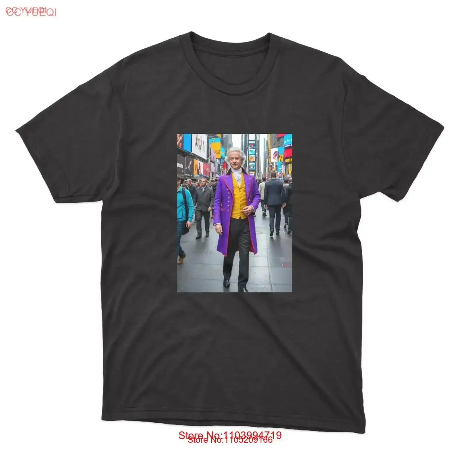 Mozart in Times Square New York City 2024 imagen moderna 100 algodón negro camiseta vintage lavado Casual cómodo ligeramente suave