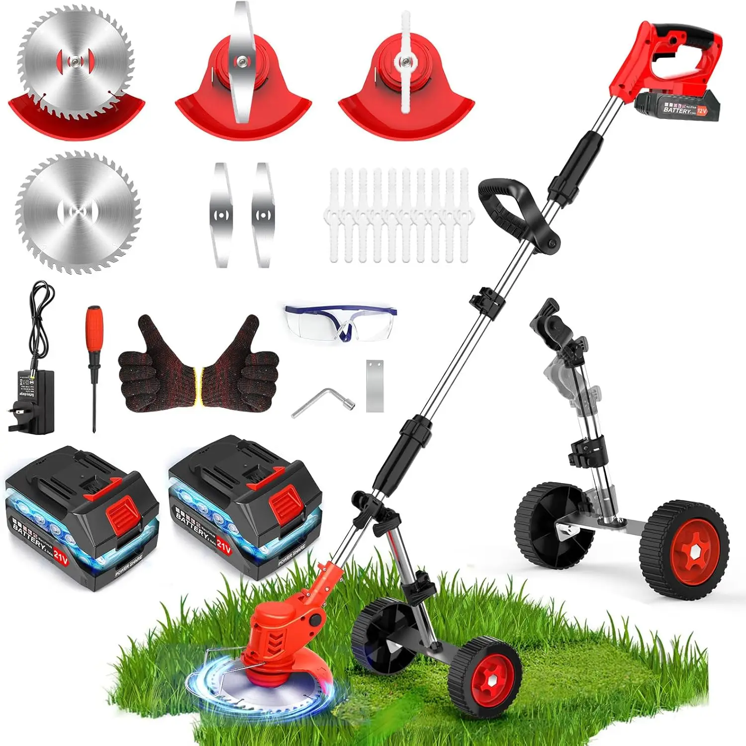 

Электрический аккумулятор Weed Wacker с металлическим лезвием, безструнный пожиратель сорняков с питанием от батареи 4000 мАч 21 В, триммер для травы 3 в 1 кусторез