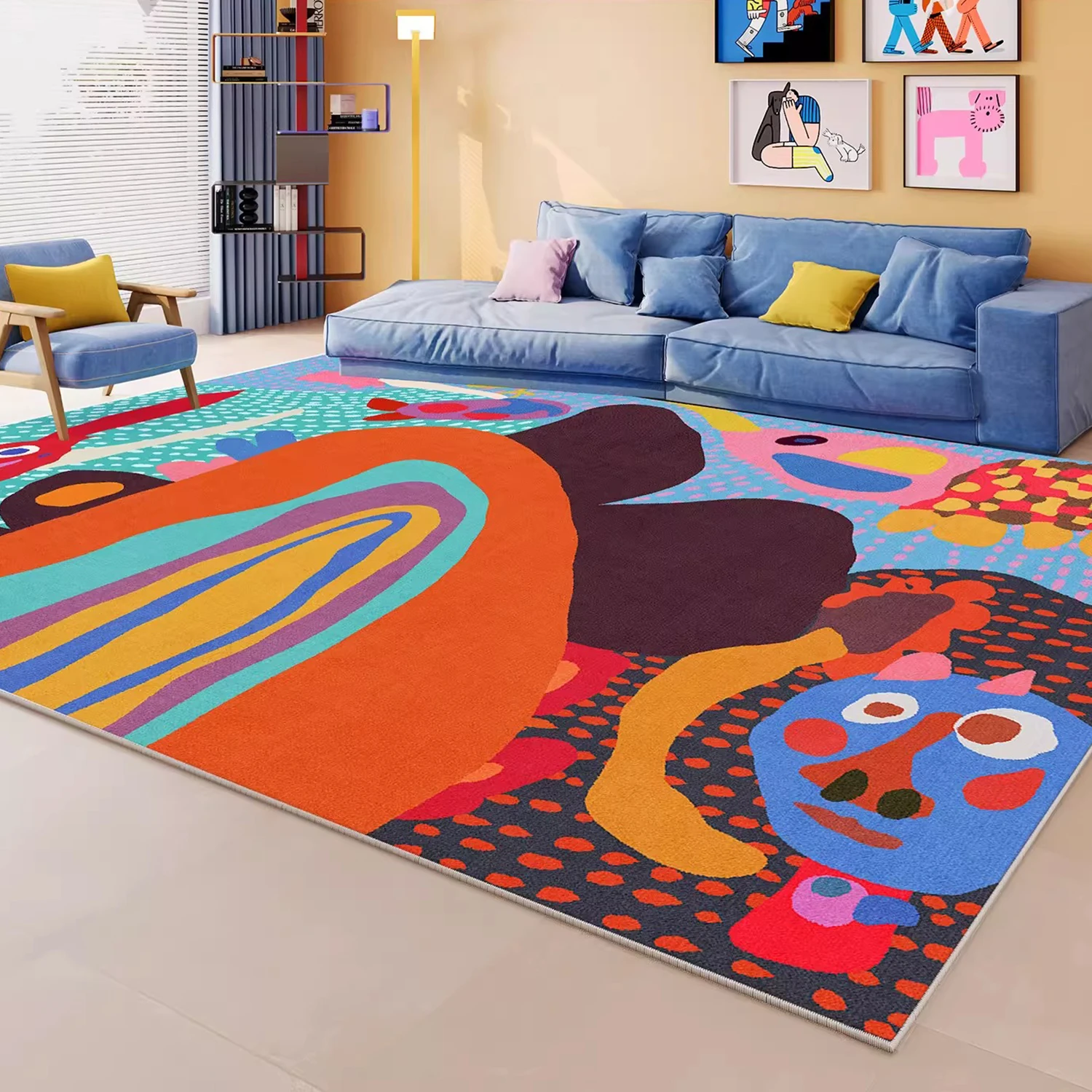 Large Area Carpet for Living Room Soft Short Plush Floor Mats Color Blocking Cartoon Bedroom Bedside Rug Home Decoration 거실러그 대형