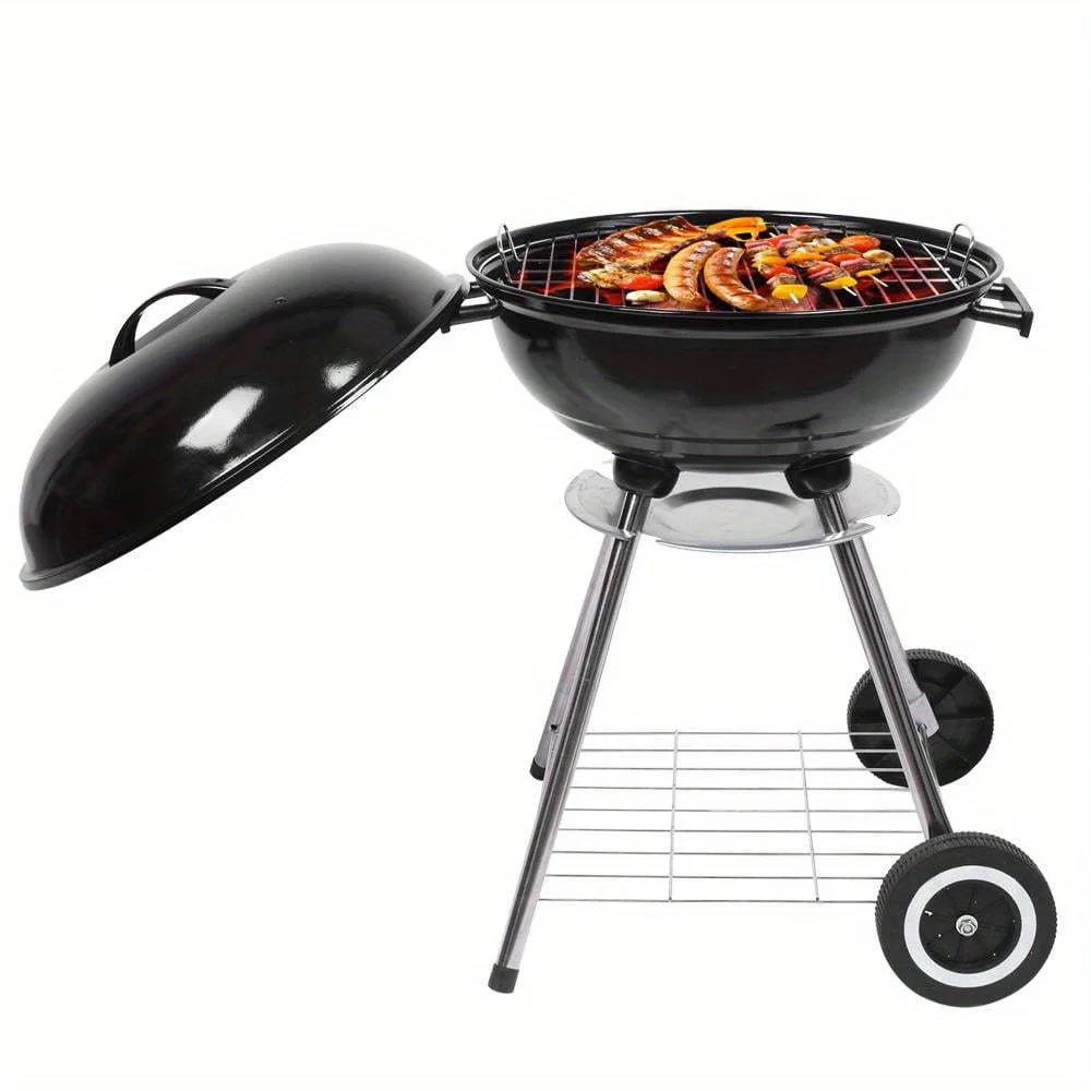 

18" Portable Charcoal Grill with Wheels Suitable for Patio, Picnic, Backyard
