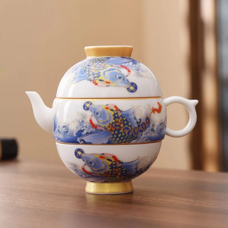 White Porcelain Travel Tea Set, Palace Lamp Teapot with 2 Cups, Portable Outdoor Tea Brewing Kit, Perfect Holiday Gift