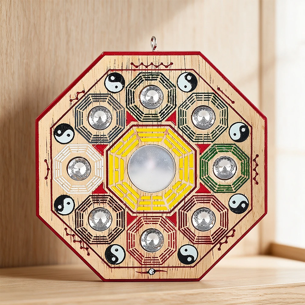 Achteckiger Holzspiegel Wanddekoration mit traditionellem Yin-Yang-Muster, Kristalleinlage, Heimdekoration, Kunsthandwerk, Anhänger, Geschenk – Detail 2