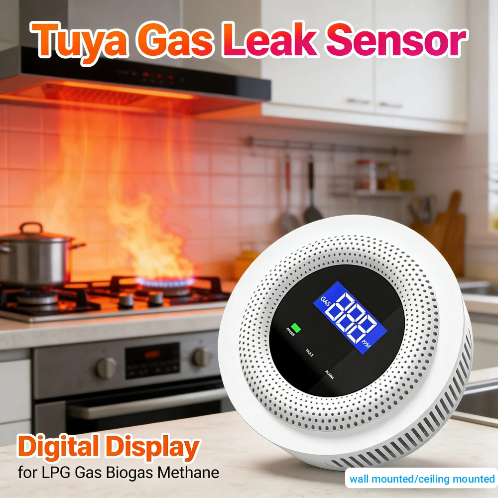 

Tuya Gas Leak Sensor Digital Display Propane Detector APP Remote Control Smart WiFi Gas Leak Detector for LPG Gas Biogas Methane
