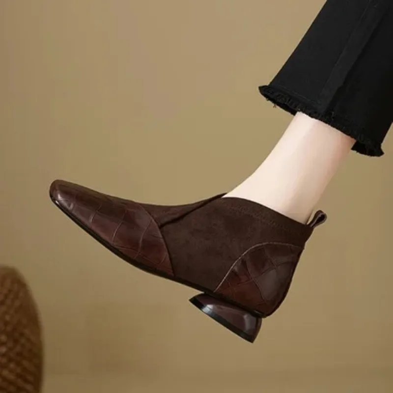 

Женские ботинки с квадратной головкой в стиле ретро, модные женские ботильоны во французском стиле, дизайнерские ботинки на платформе, элегантная повседневная обувь Botas Mujer