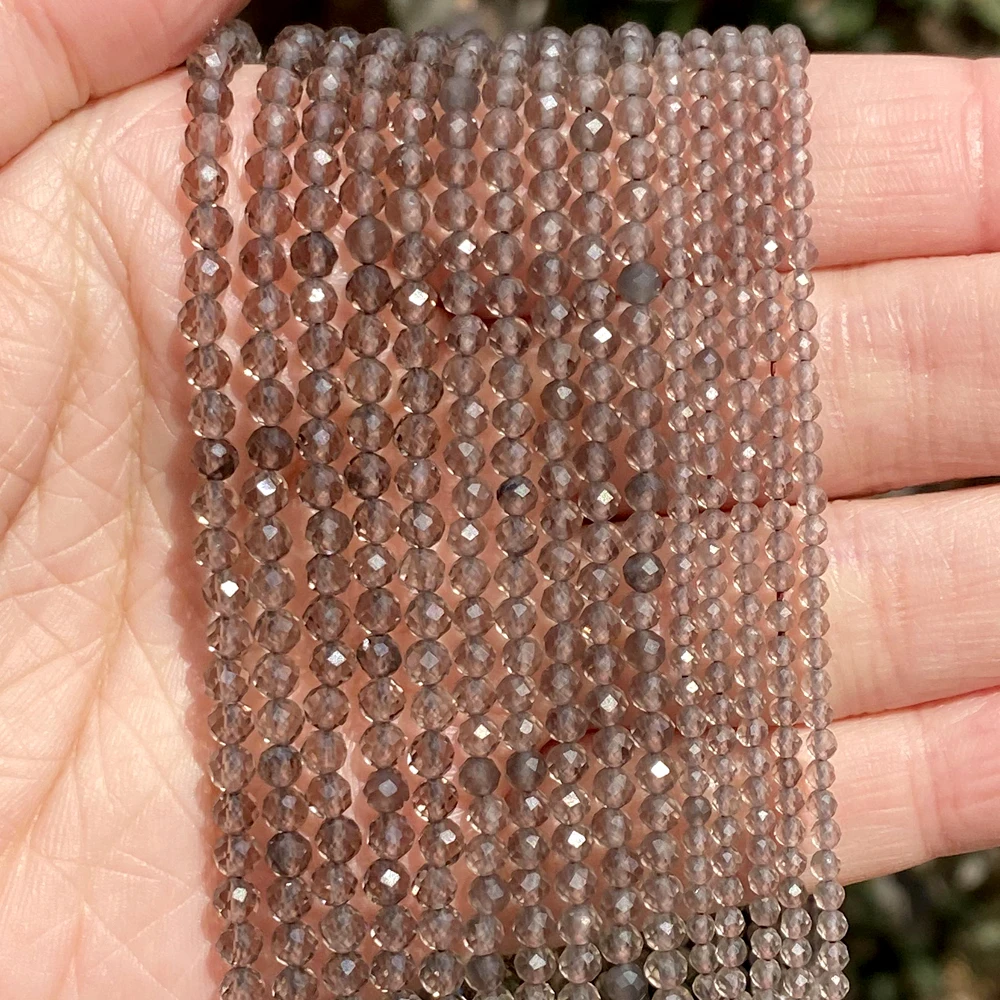 Natural Stone Smoky Quartz Crystal Square Irregular Faceted Round Loose Spacer Beads For Jewelry DIY Bracelet Making Accessories