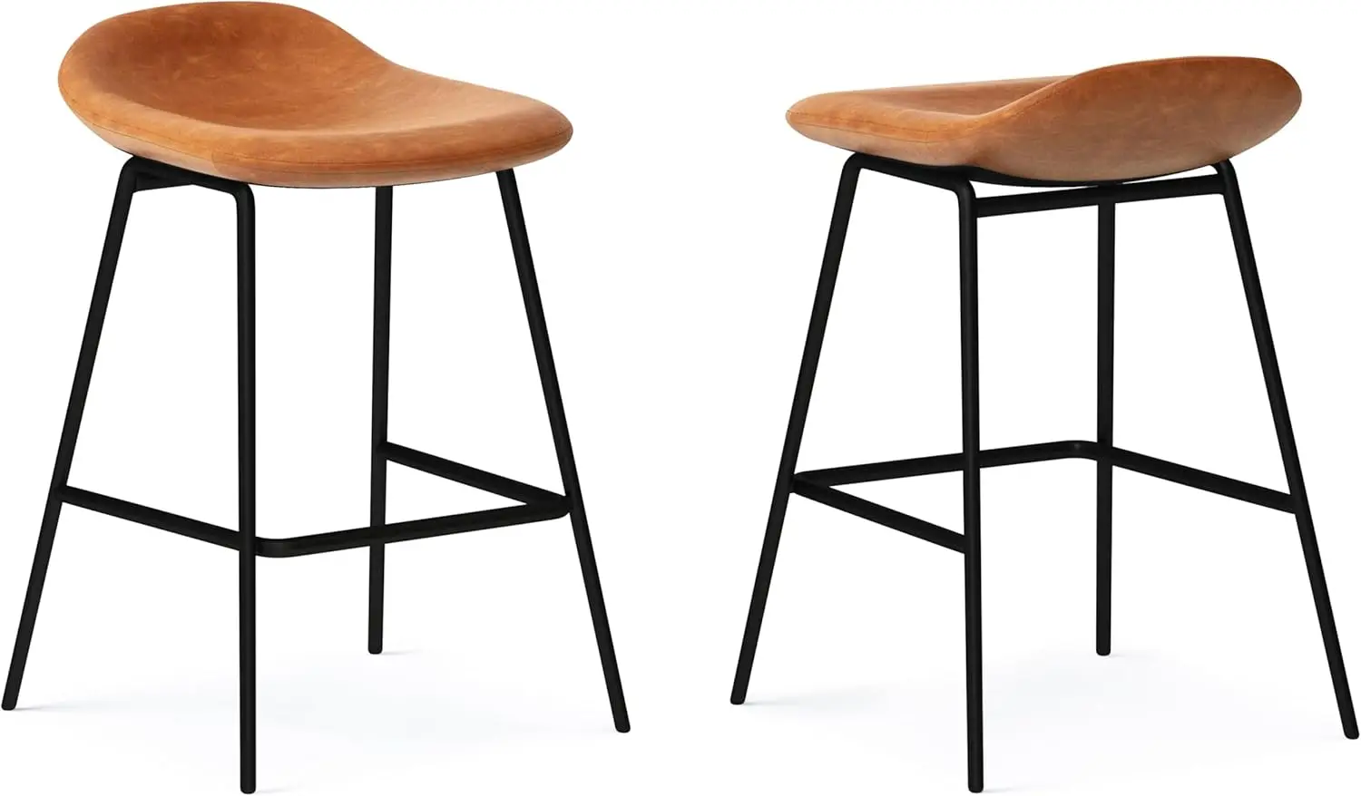 Dafney Contemporary Counter Height Stool (Set of 2) in Camel Brown Vegan Faux Leather, For the Dining Room and Kitchen