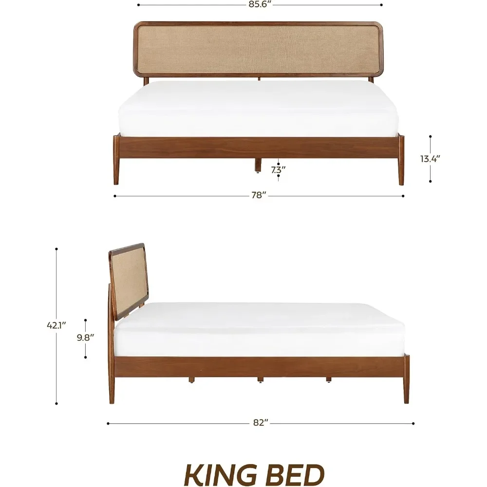 Bed, NTC Lupin Wooden Beds Frame with Headboard, Crafted From Walnut, Rubber Wood with Silent Slats, Bed