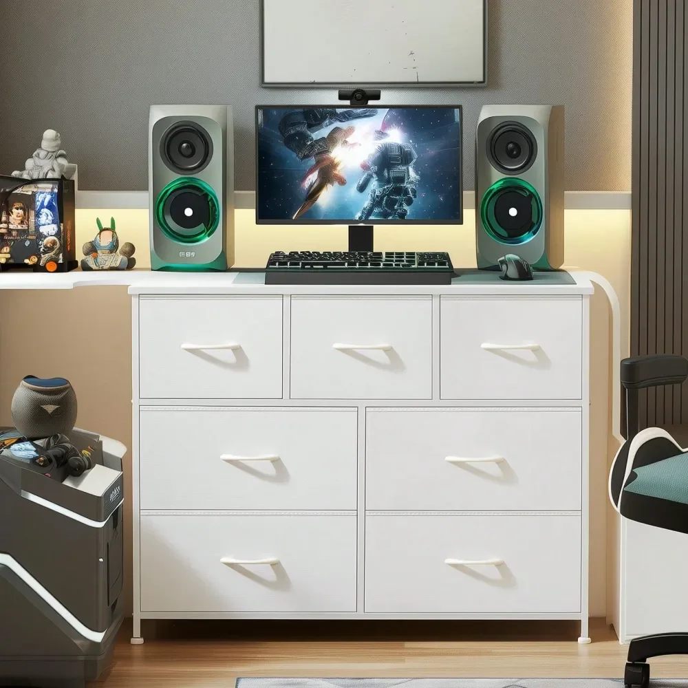 

Dresser For Bedroom With 7 Fabric Drawers, Chest Organizer Units For Clothing, Closet, Guestroom, Storage Tower With Cabinet, M