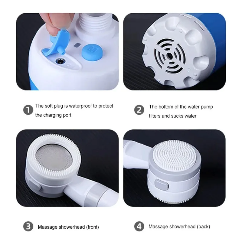 Portable Outdoor Shower Device Rechargeable Water Pump Shower Head for Camping Dormitory Convenient Bathing Tool
