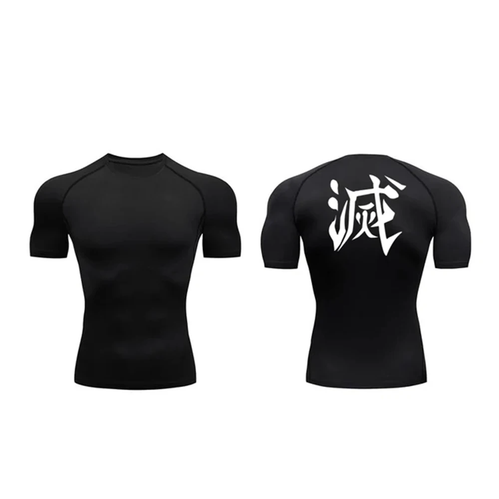 Camisetas de compresión con estampado Demon Slayer para hombre, camisetas interiores para gimnasio, entrenamiento, fitness, camisetas deportivas de manga corta de secado rápido, camisetas deportivas