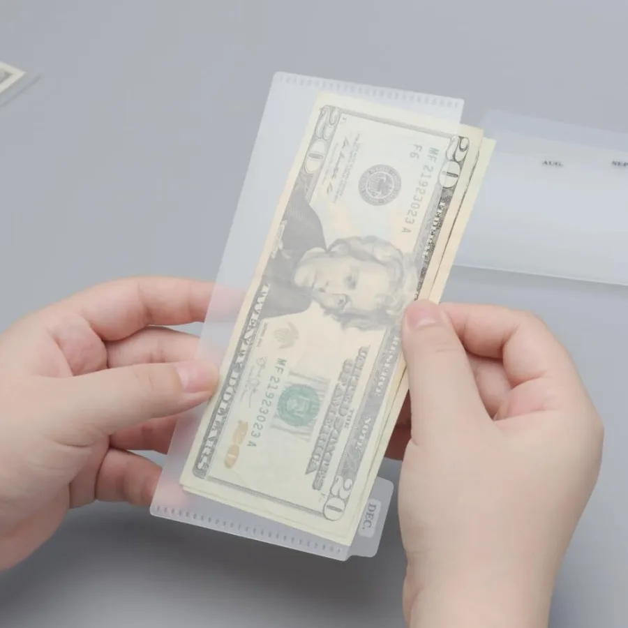 2 Set Cash Divider with Pockets Frosted Cash Envelopes Cash Pockets NoHoles Zipless Binder Pockets with Tabs Stickers for Money