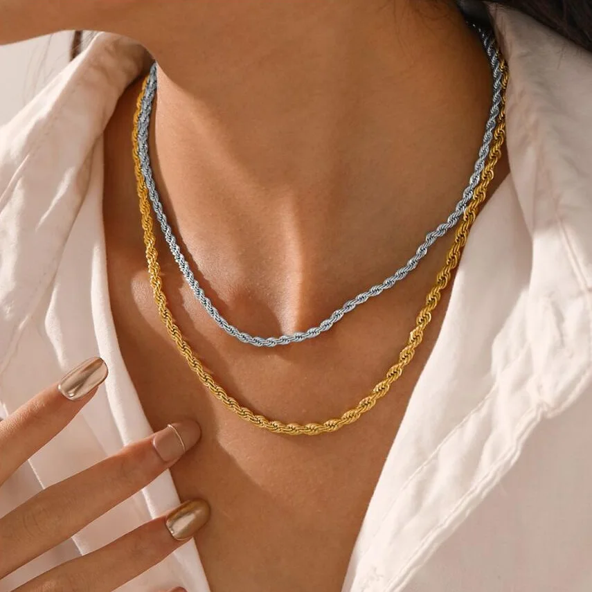 1pcs Hot Selling Fashionable hip-hop Trend Long Chain High Sense Necklace Fried Dough Twists Chain Lobster Clasp Necklace