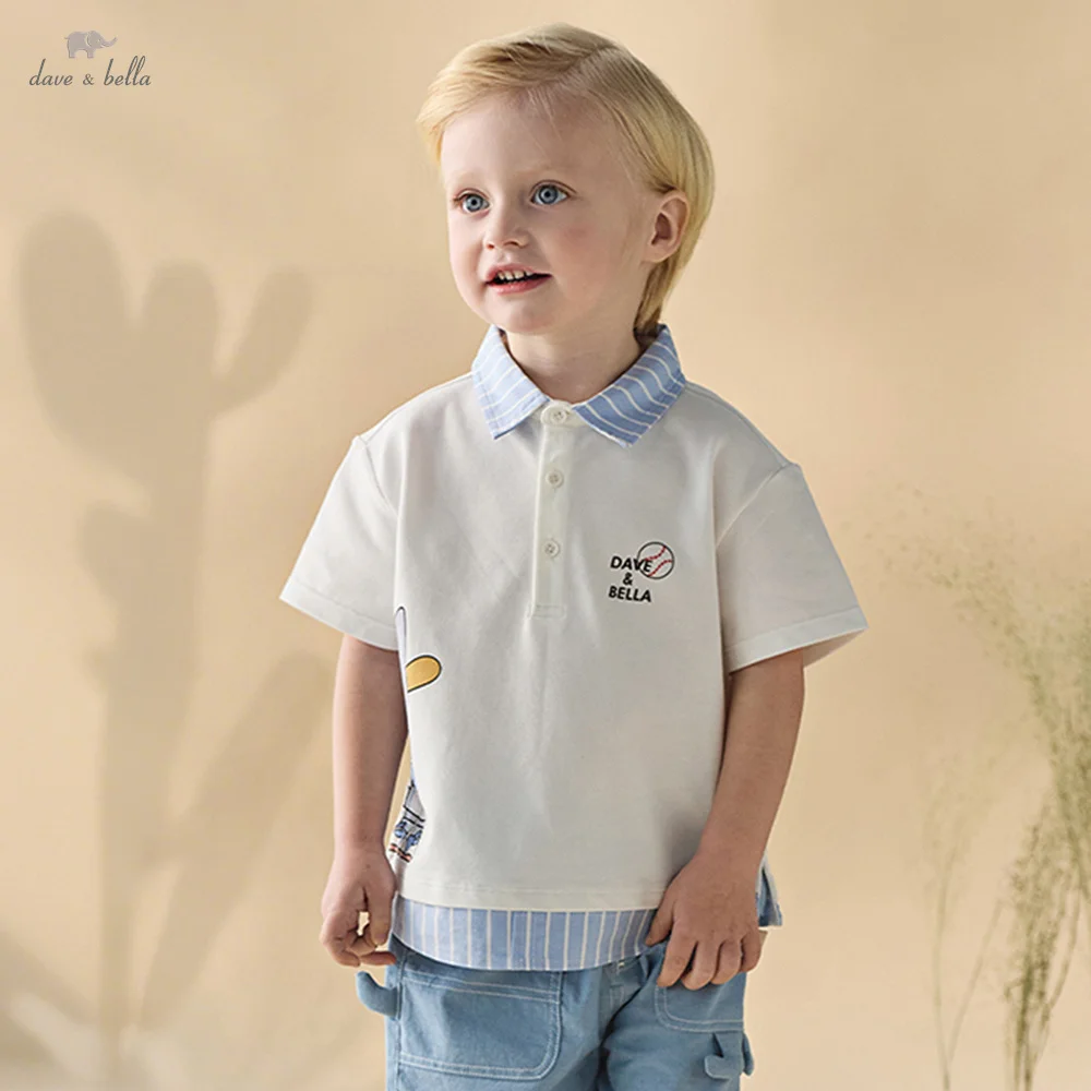 Dave Bella Boys Polo Shirt Children Cotton Blouse Kids Clothing Summer Cartoon Print Short Sleeve Casual Top Cute Cool DB2261601
