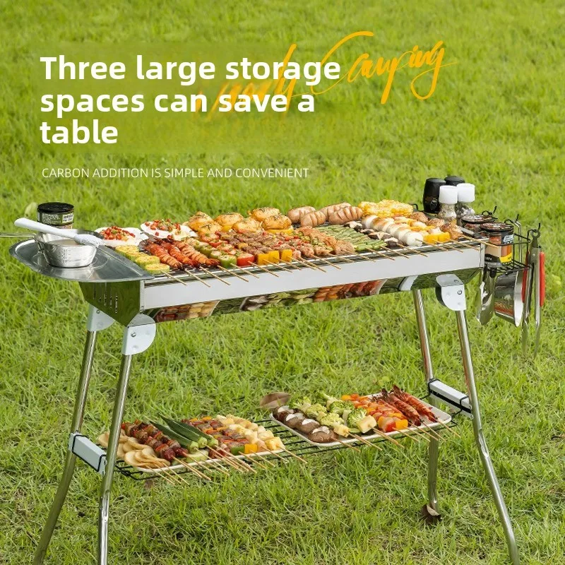 Portable Charcoal Barbecue, Folding Camping Grill with a Sturdy Structure and Easy-Clean Design for Picnics or Outdoor Cooking