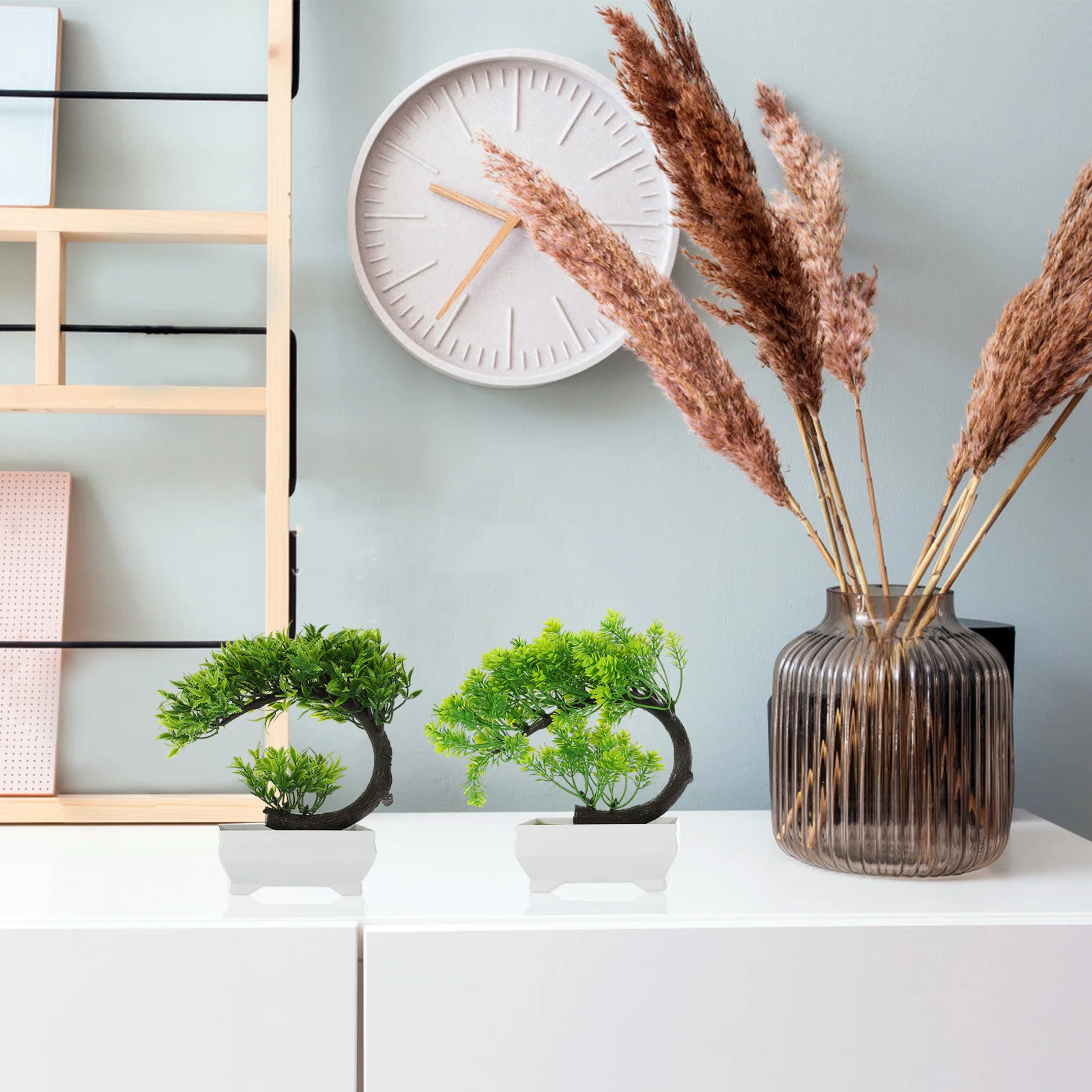 

2Pcs Artificial Bonsai Tree Decoration Small Potted Plants Indoor Home Office Tabletop Greenery Decor Realistic Simulation