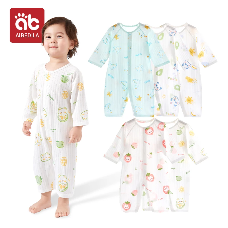 

AIBEDILA Summer Baby Jumpsuit Cotton Long-sleeved Folio Climbing Clothing Boys Girls Pajamas Baby Romper Kids Loose Jumpsuits