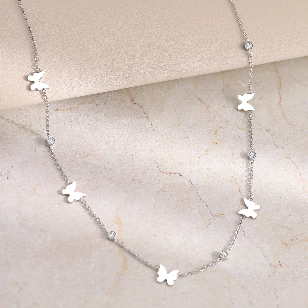 Stainless Steel Necklaces Vintage Butterfly Crystal Zircon High-end Sense Choker Chain Creative Necklace For Women Jewelry Gift