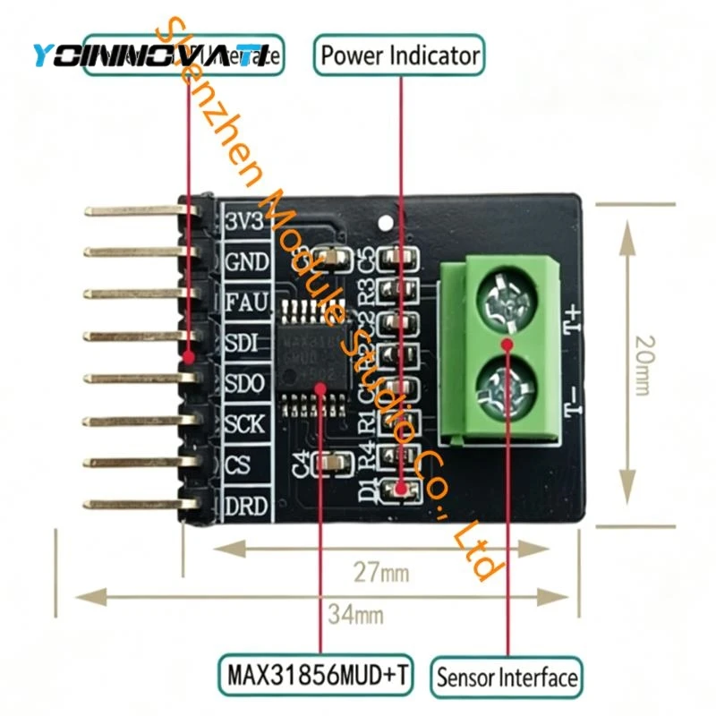 1PCS Industrial Grade MAX31856 Thermocouple Temperature Sensor Module, 19-Bit ADC Cold Junction Compensation SPI Interface