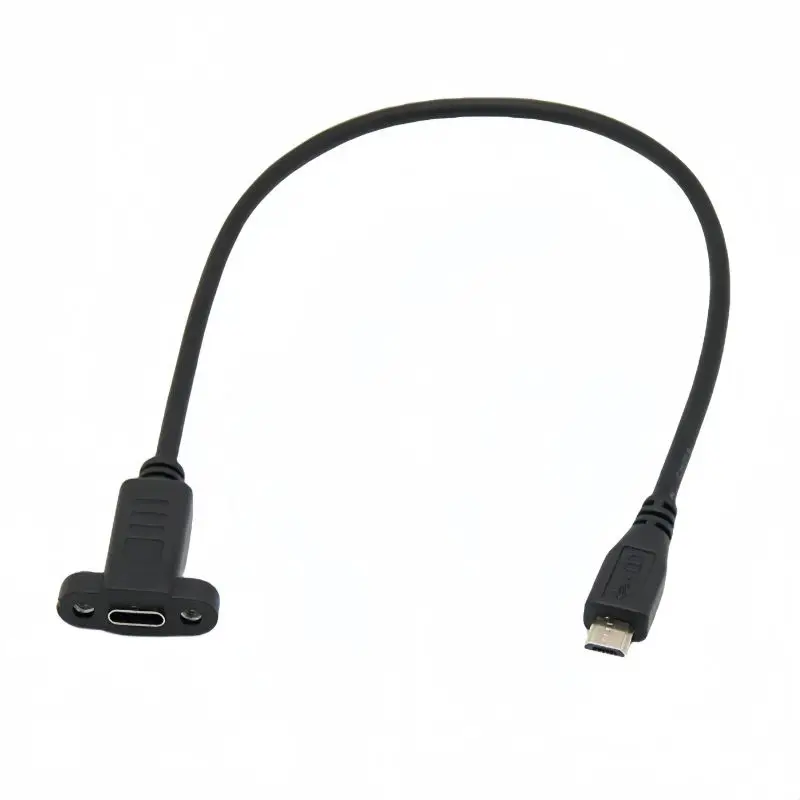 30cm Android Micro USB Male to Type-C Female Extension Cable With Ear Screw Hole Panel USB 2.0 Data Cable