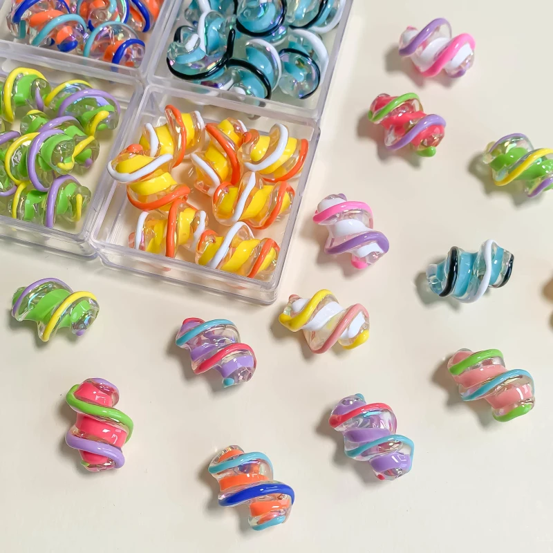 Resin Plastic Twist Beads Double Color Earring Accessories Supplies for Jewelry Making Pendant Bracelet Diy Handmade 8pcs