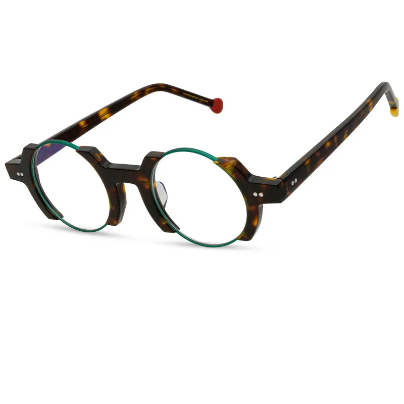 Women's Grade Glasses Frame Irregular and fashionable Splicing Vintage Retro Optical Prescription Glasses Frame 9605