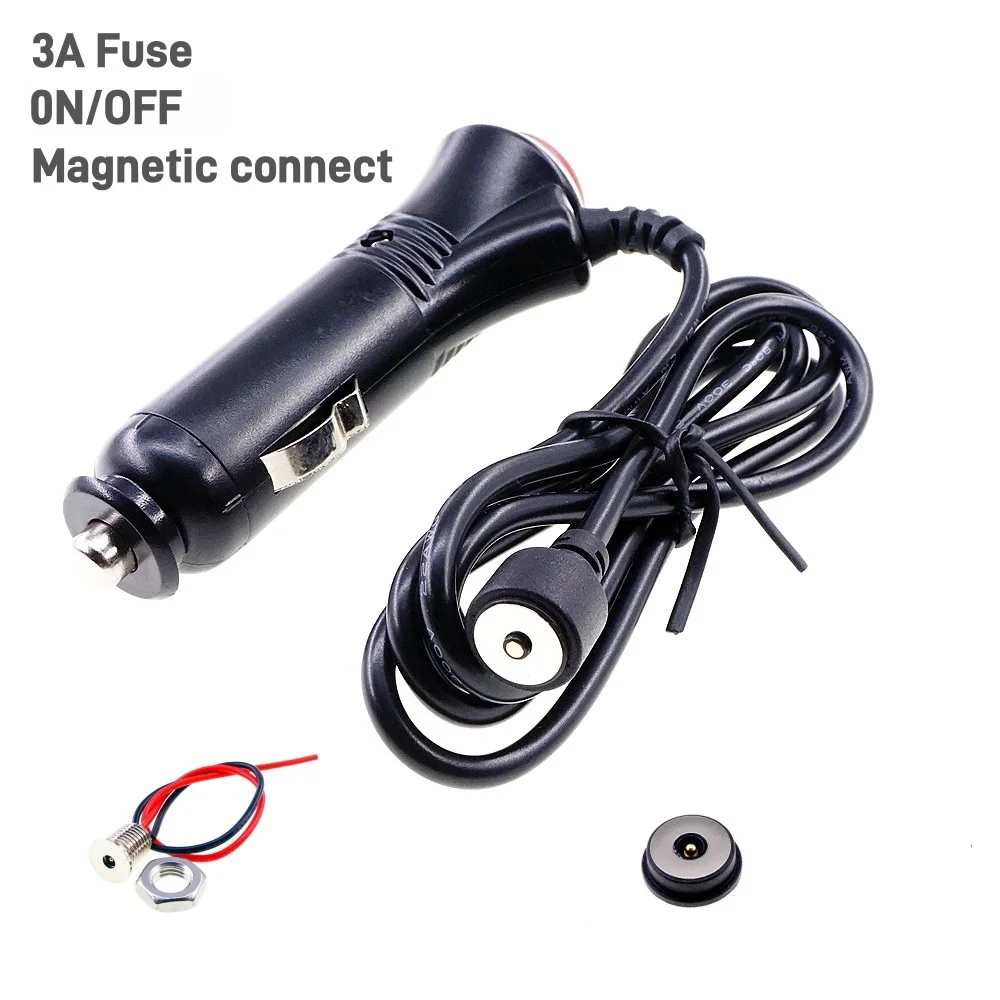 Magnetic Car Cigarette Lighter Socket Power Plug Adapter On Off Switch 12V 24V Car Cigarette Lighter Plug 1M 22AWG Cable 3A Fuse