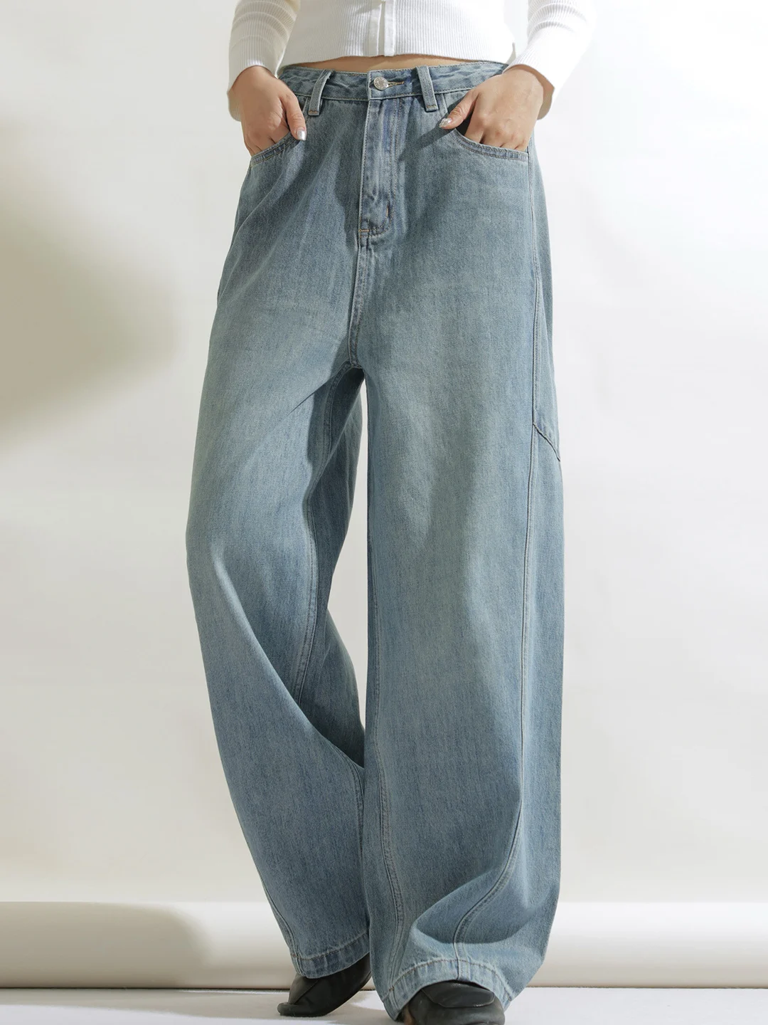 

Джинсы Jolan 2025: Новые широкие джинсы-кюлоты (модель P773) из легкого хлопкового стрейч-денима, светло-голубые, женские, комфортные