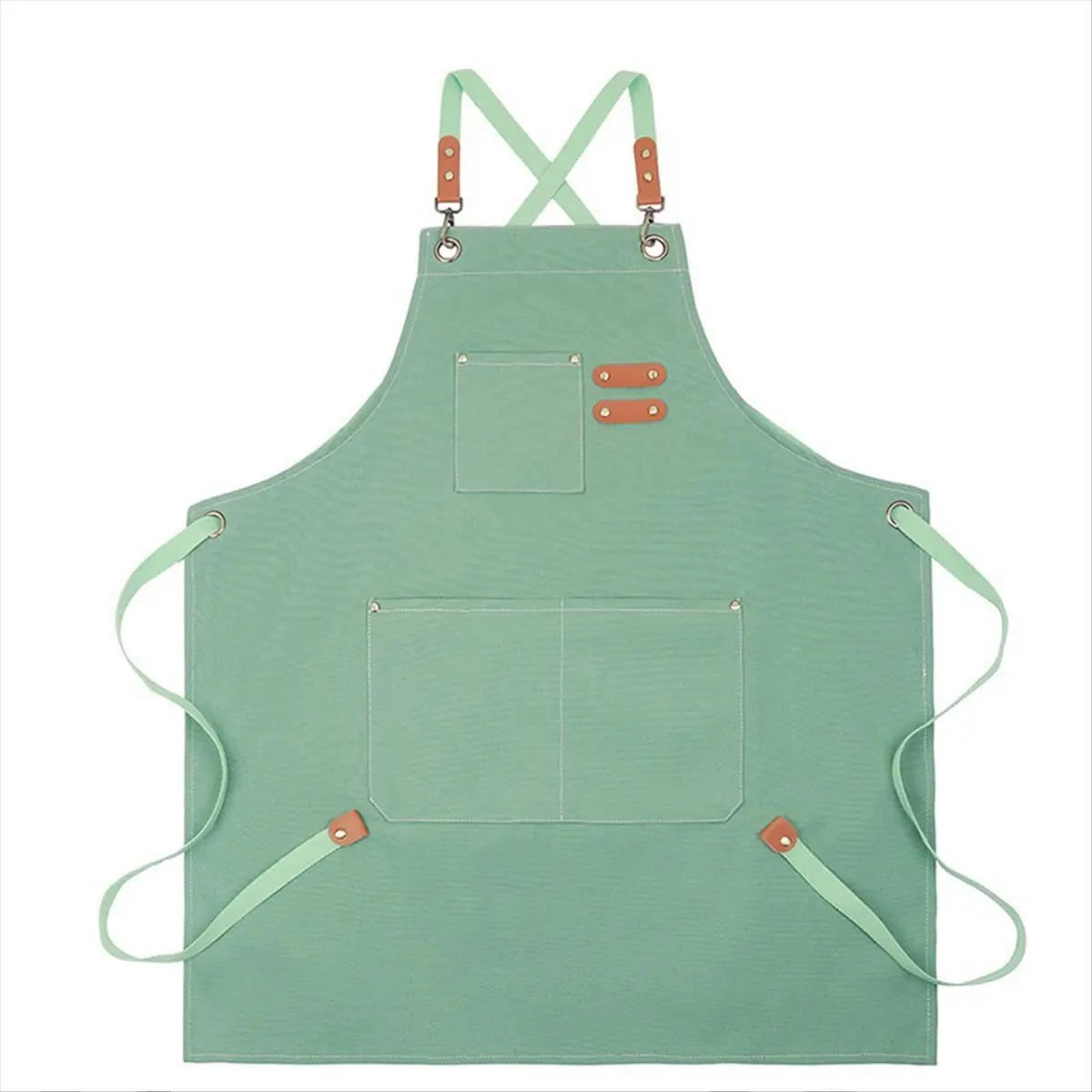A56K Fashion Canvas Aprons Home Kitchen Gardening Work Clothes Women'S Kitchen Restaurant Work Aprons Green