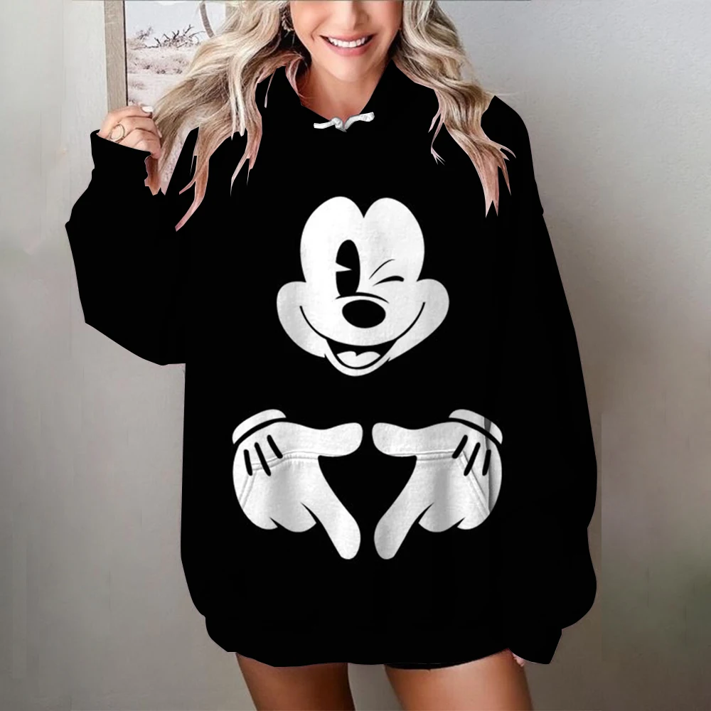 Hot Sale Oversize Printing Women Sweatshirt 2024 Autumn Anime Style Loose High Quality Hoodies Mickey Mouse Print Hooded Girl