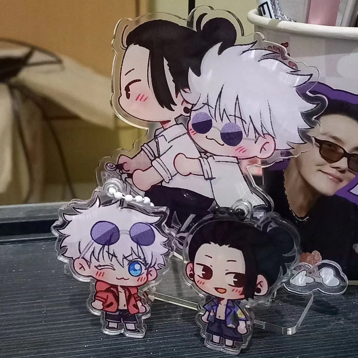 Jujutsu Kaisen Acrylic Stand Figure Key Buckle Satoru Gojo Geto Suguru Anime Peripheral Cute Q Version Desktop Ornament Pendant