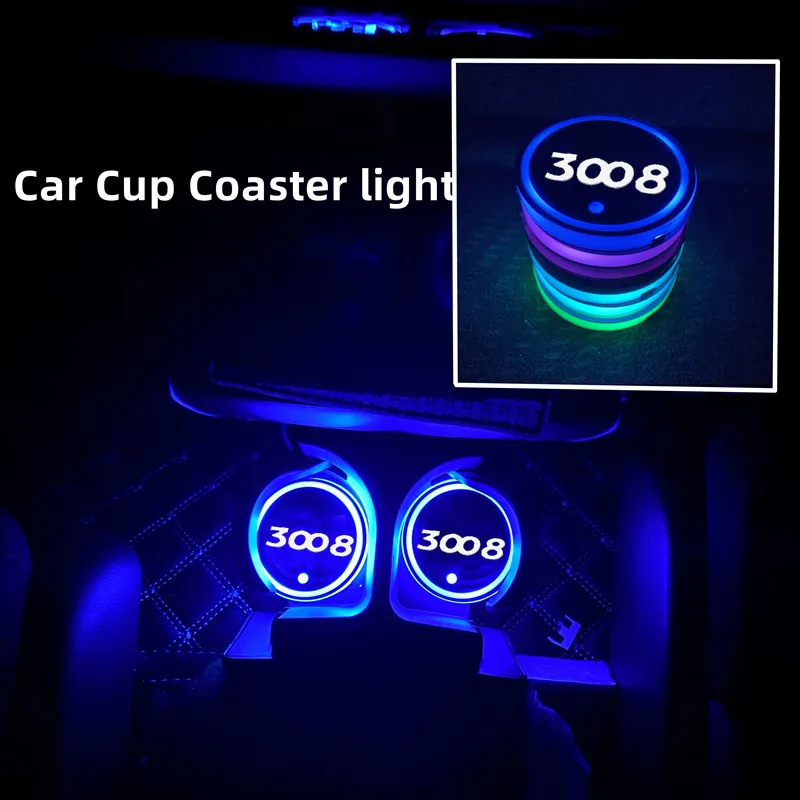 

Luminous Car Cup Coaster Holder Car Led Atmosphere Light Logo Lamp For Peugeot 3008 GT 308 4008 5008 508 Auto Accessories