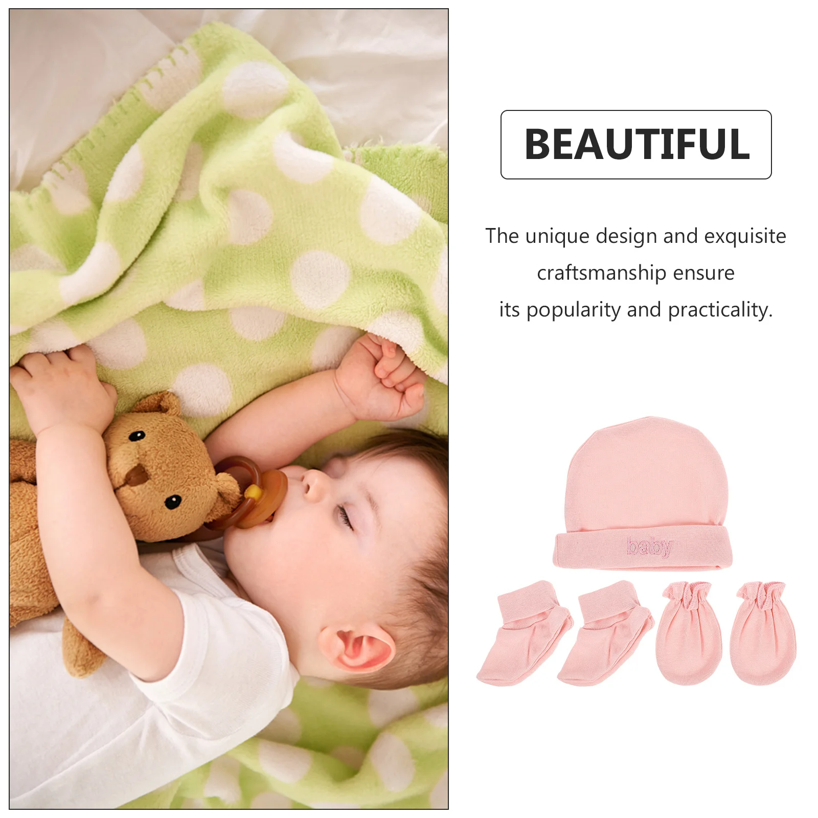 

1Set Newborn Anti-Scratch Gloves Baby Hand Covers Cotton Hat Set Warm Protection Kit Suitable Winter Gift Baby Hat