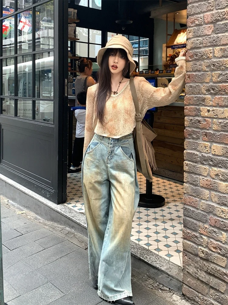 

Loose Wide Leg Jeans Casual Summer Washed out Jeans High Waist Cotton Comfortable Breathable Women's Loose Fit Jeans