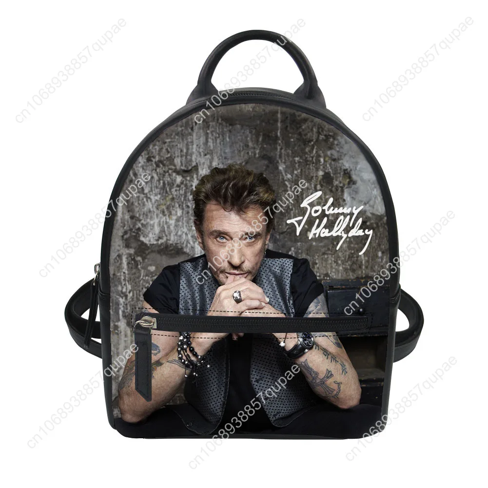 Johnny Hallyday Custom Backpack Purse Women Pop Singer Carter Schoolbags Double Shoulder Bag Mini Daypack Leather Travel Bag
