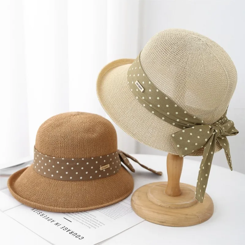 New fashionable and simple upturned polka dot grass sweet sunshade hat summer outdoor for women