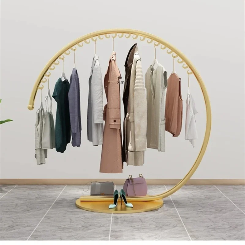 Creative Gold Clothes Display Hanger Coat Rack Wardrobe Clothing Drying Racks Floor Modern Standing Clothes Hanger Coat Shelf