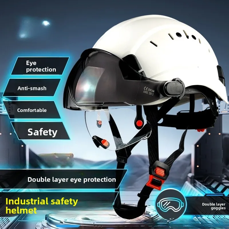 

CE Construction Safety Helmet With Visor Built In Goggles For Engineer ABS Hard Hat ANSI Industrial Work Cap Head Protection New