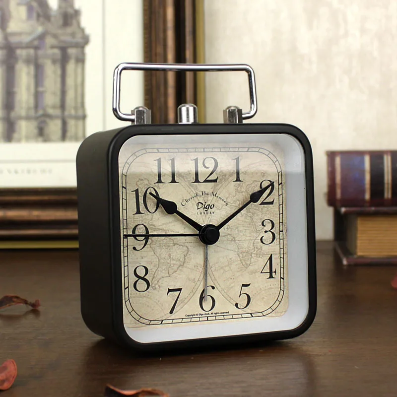 

Digo Digo Square Metal Retro Alarm Clock Creative Desk Clock Snooze 4 Gradually Ringing Alarm With Night Light