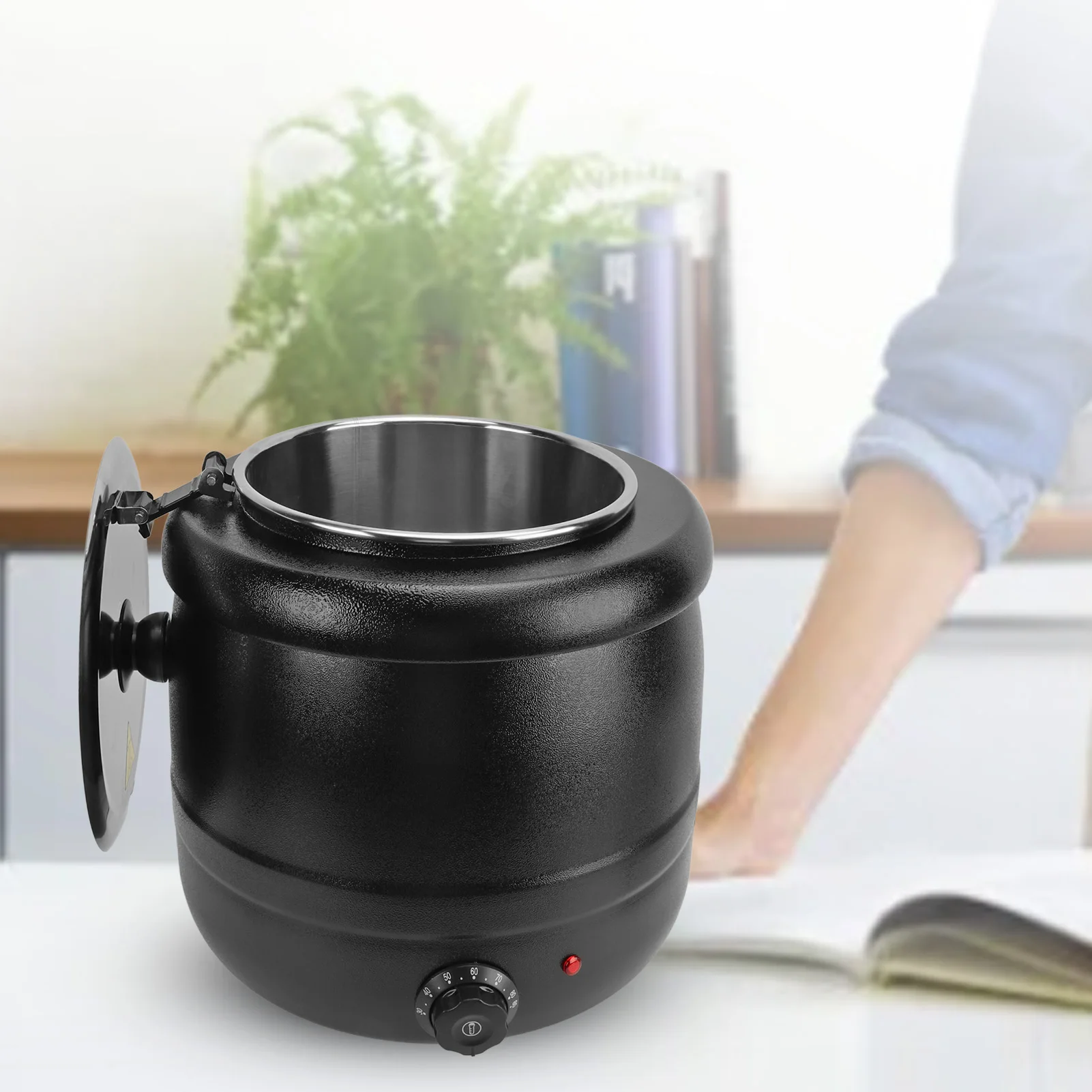 10L Soup Kettle Warmer Detachable Stainless Steel Liner Pot Thermal Insulation Food Soup Warmer Pot 400W