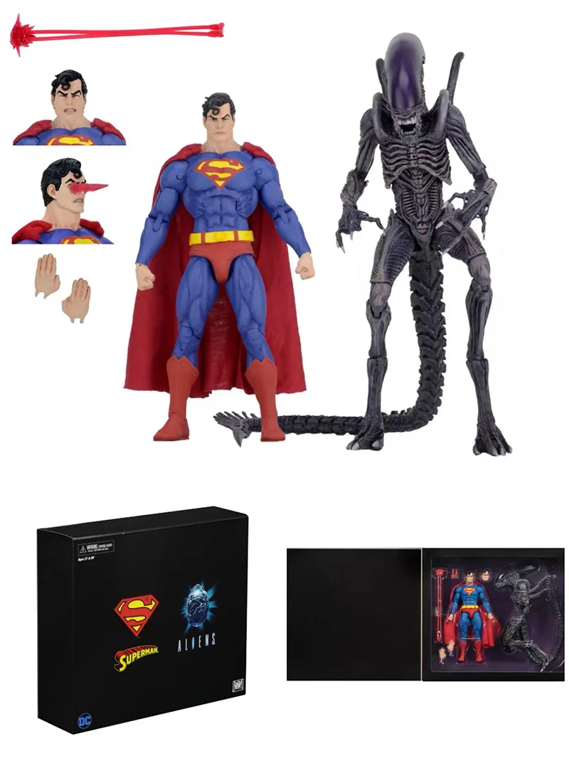 2 sztuk Anime Batman Superman VS Alien Xenomorph NYCC figurka NECA Supermen Batman rysunek zabawki-modele do kolekcjonowania prezenty