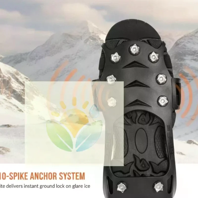 10 Teeth 2Pcs Anti Slip Ice Gripper Spikes Shoe Crampons for Winter Camping Hiking Mountain Climbing Snow Ice Roads