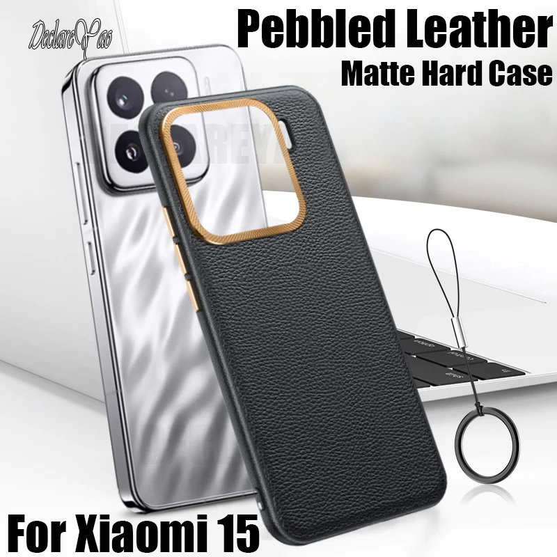 DECLAREYAO Original Luxury Light Slim Pebbled Leather Hard Coque For Xiaomi 15 Pro 14 Ultra Case Cover Shockproof Matte AntiSlip