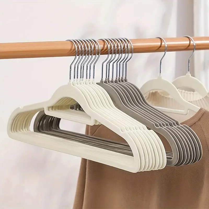 38CM gray flocking hanger plastic non-slip hanger velvet magic hanger clothing store coat without trace 10PCS