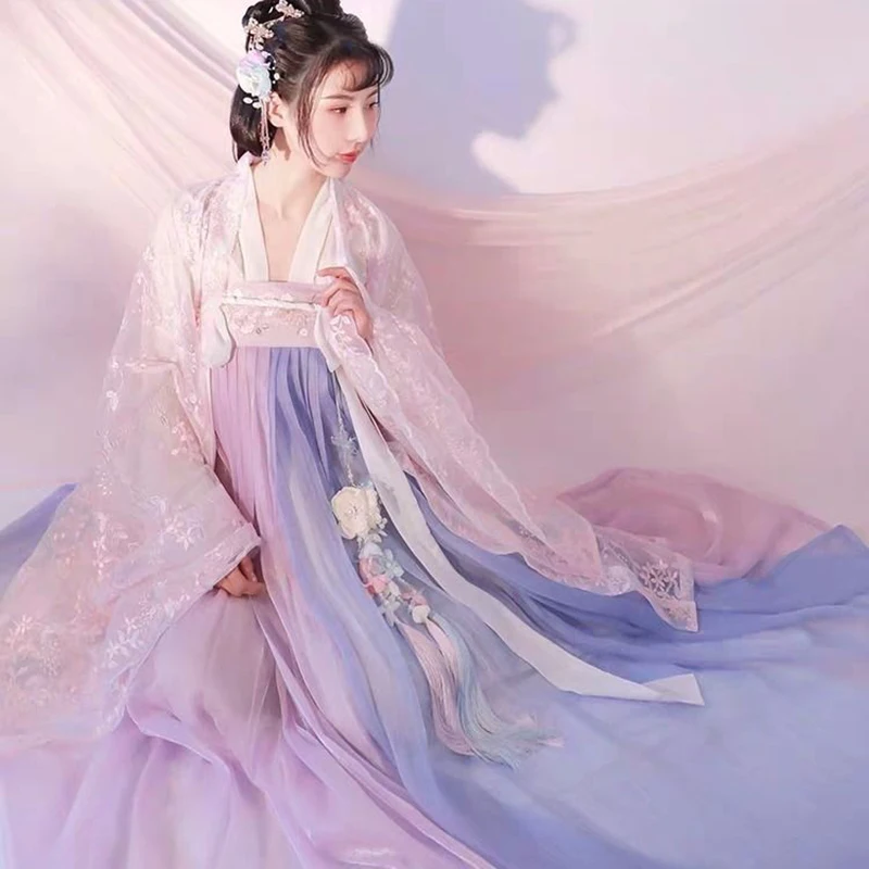 Robe Hanfu chinoise de la dynastie Tang pour femme, costume de cosplay de princesse rose, tenue de fête, ensemble Hanfu d'été, robe Ruqun d'Halloween, prairie