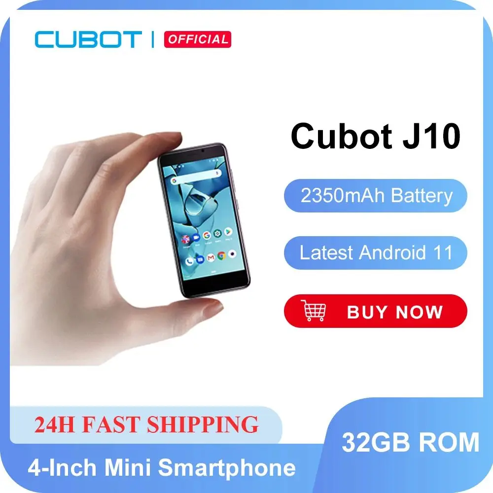 Cubot J10 Smartphone 4-Inch Mini Phone 2350mAh 32GB ROM 5MP Rear Camera Google Android 11 Dual SIM Card 3G Telephone Face ID